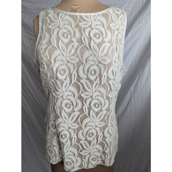 Banana Republic Floral Lace Overlay Sleeveless Button Back Blouse Women's Sz 12 - Picture 1 of 7